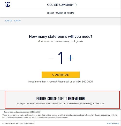 Royal Caribbean adds Future Cruise Credit redemption options to website